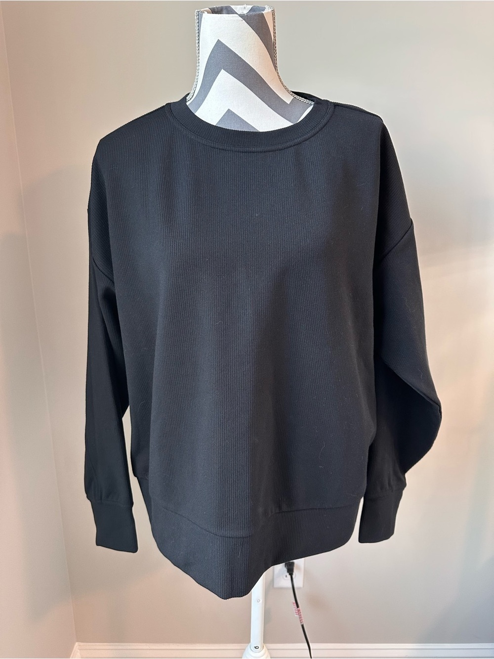 Zella All Day Crewneck Sweater Black Ribbed Oversized Boxy Med Yoga Pilates NWT